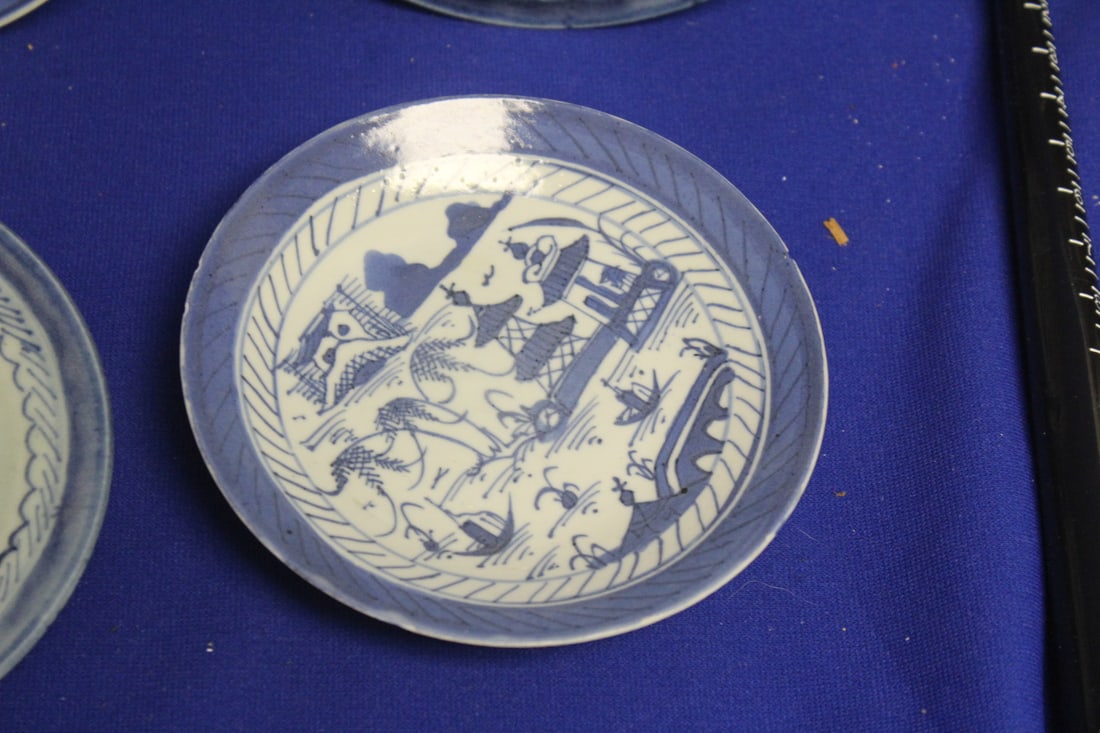 Lot of 5 Chinese Canton Blue and White Plates - 2
