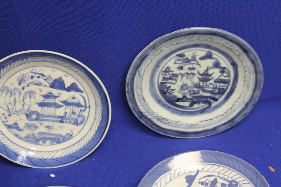 Lot of 5 Chinese Canton Blue and White Plates - 4
