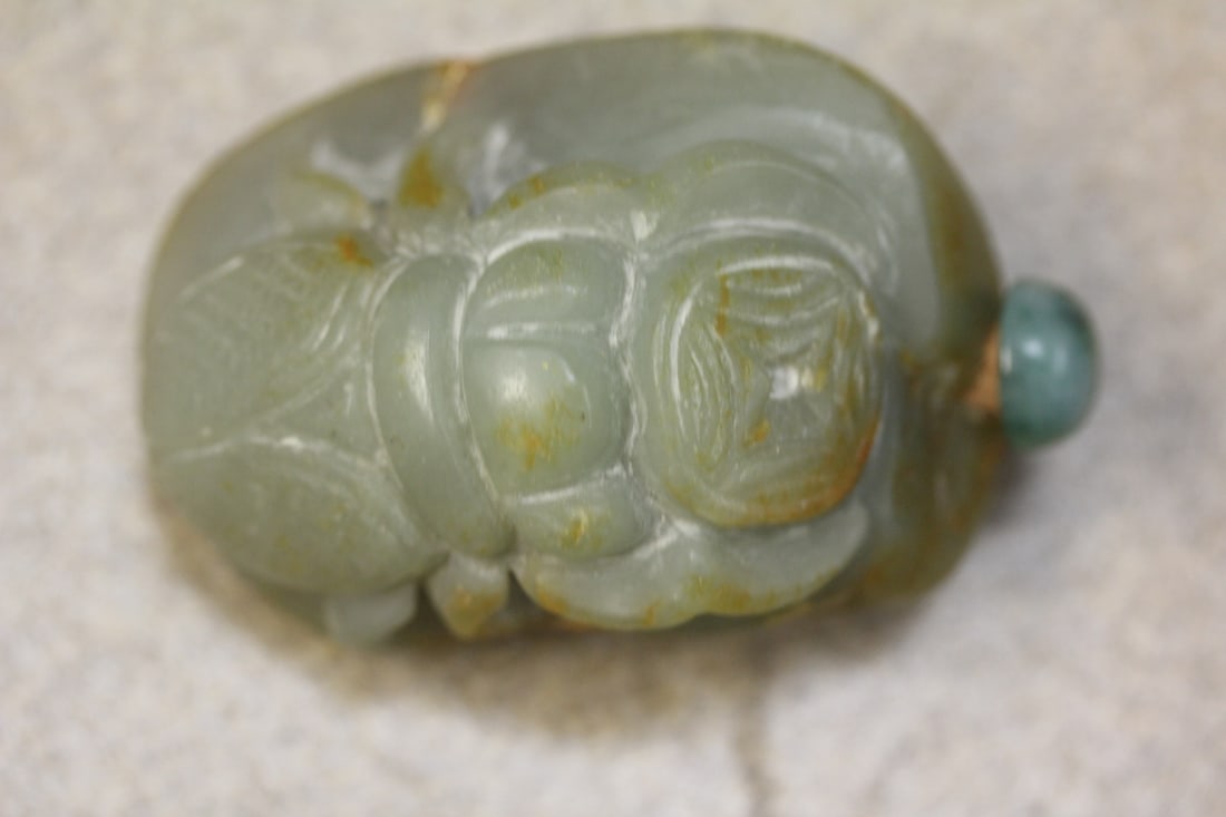 Jade or Similar Hardstone Snuff Bottle: carved