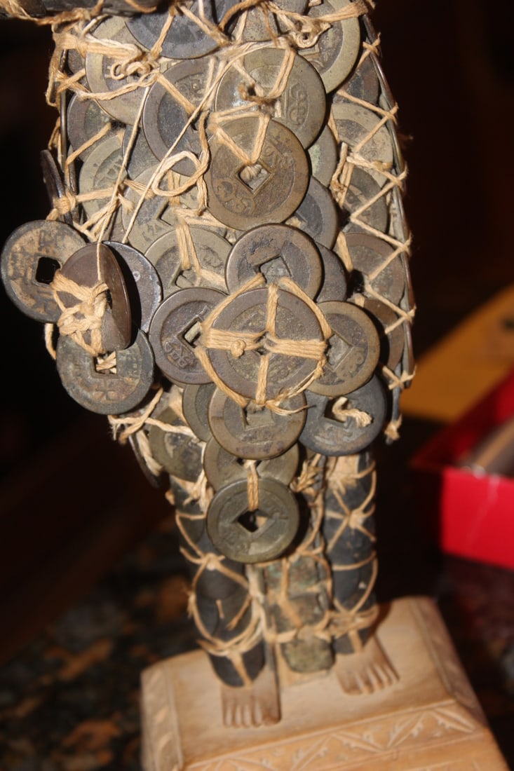 Chinese /Asian Coin Wooden Statue - 4