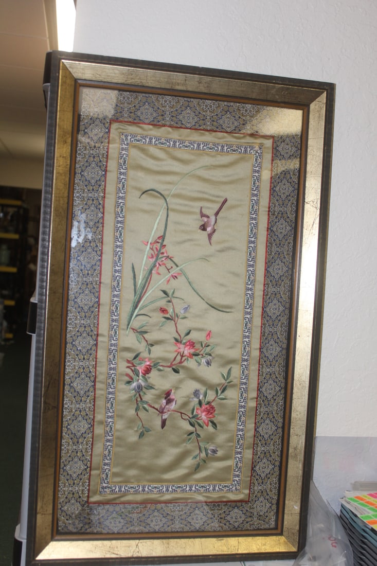 Framed Chinese Silk: overall= 28 3/4" x 16 1/2"