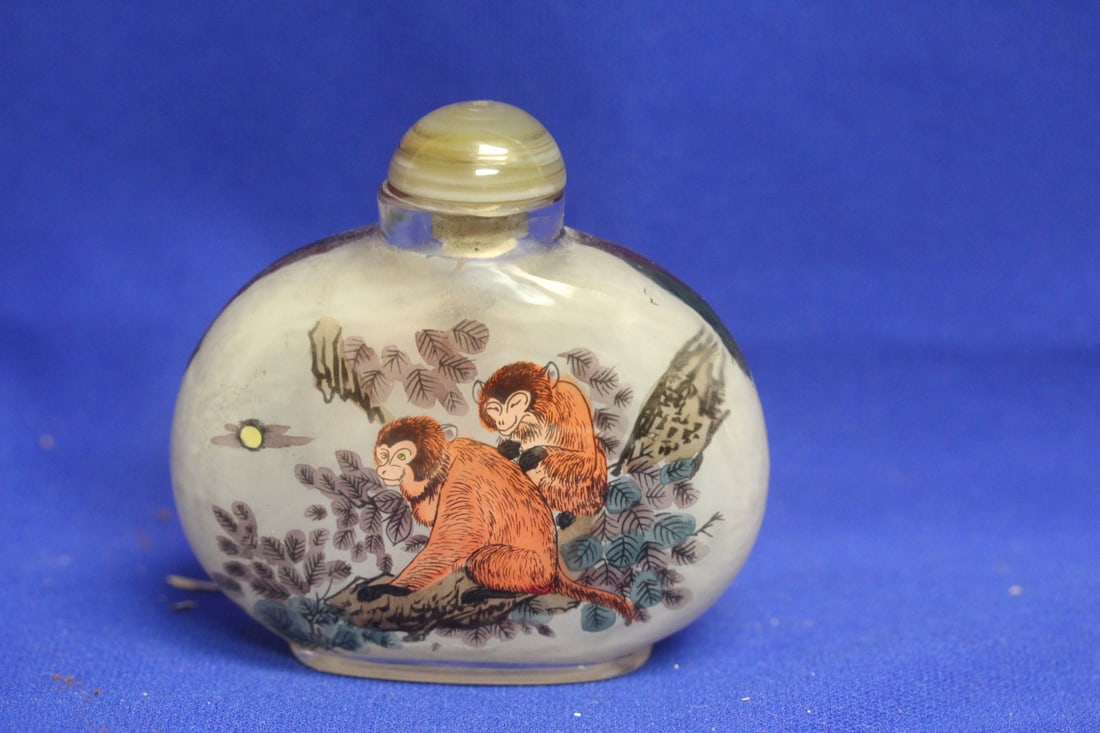 Chinese Snuff Bottle: reverse painting on glass - 3 1/2" across