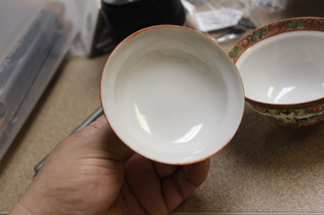 Antique Chinese Rose Medallion Cup with Lid - 6