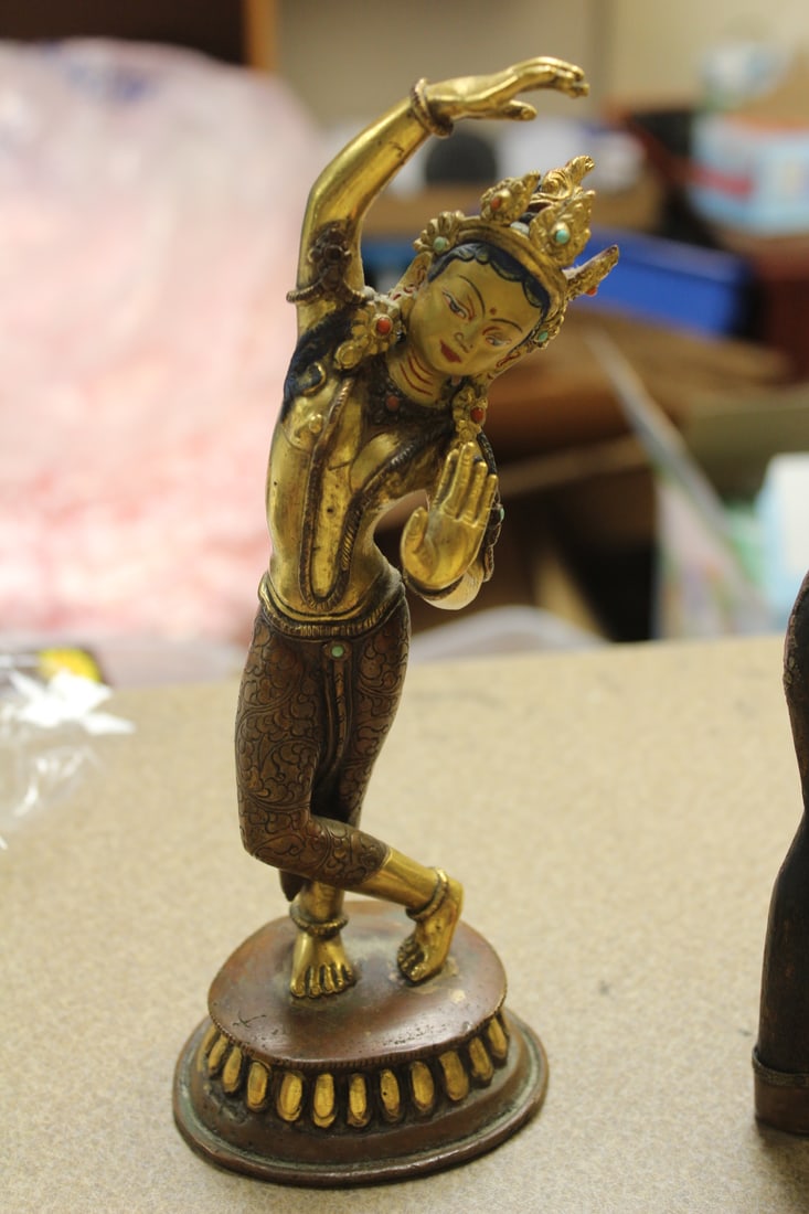 Chinese Tibetan Bronze Figurine: gold gilted - 8 1/4" tall