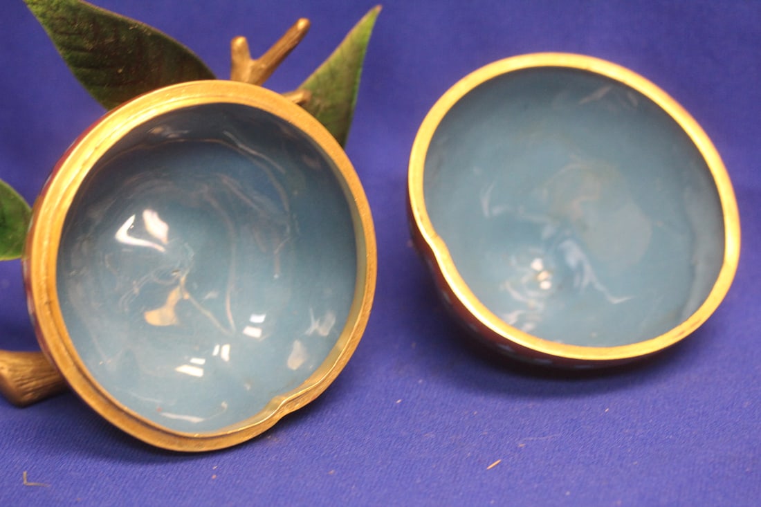 Pair of Cloisonne Boxes in Peach Form - 10
