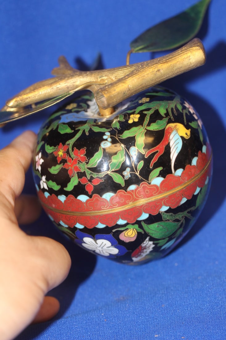 Pair of Cloisonne Boxes in Peach Form - 2