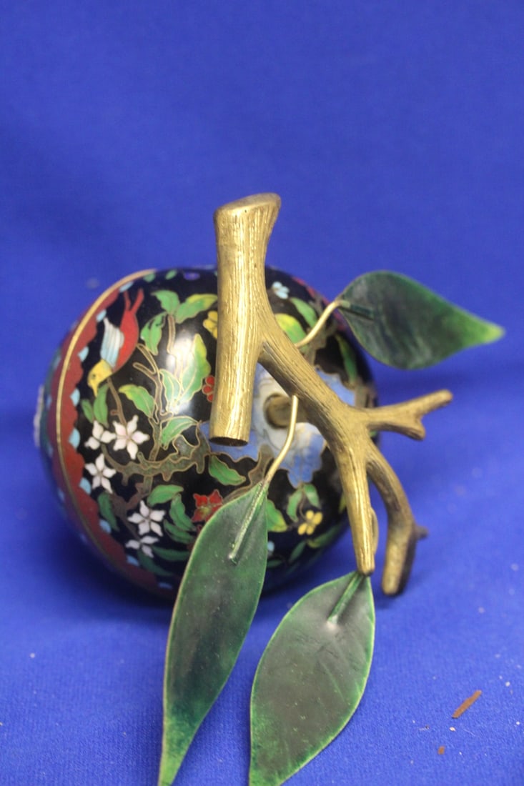 Pair of Cloisonne Boxes in Peach Form - 4