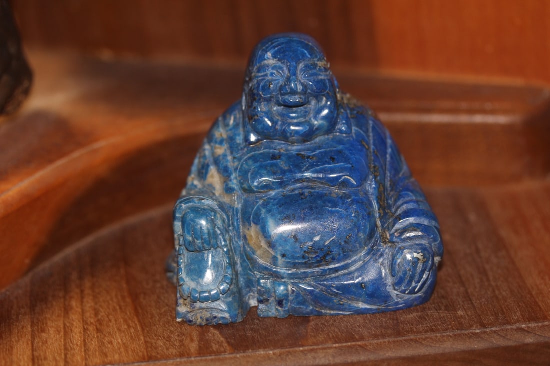 Chinese Lapis Lazuli Gemstone Buddha: 2 7/8" across