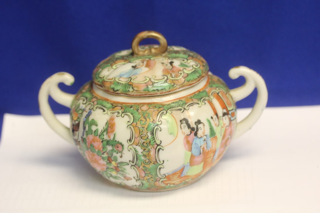 Antique Rose Medallion Sugar Container - 2