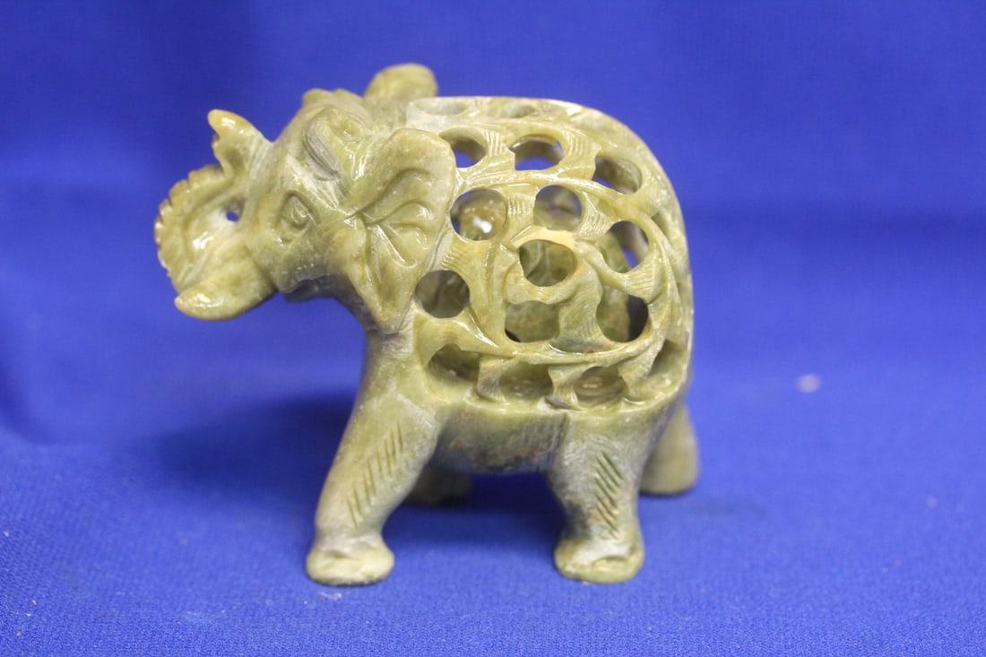Oriental Stone Elephant: Peticulated with baby inside - 3 3/8" across