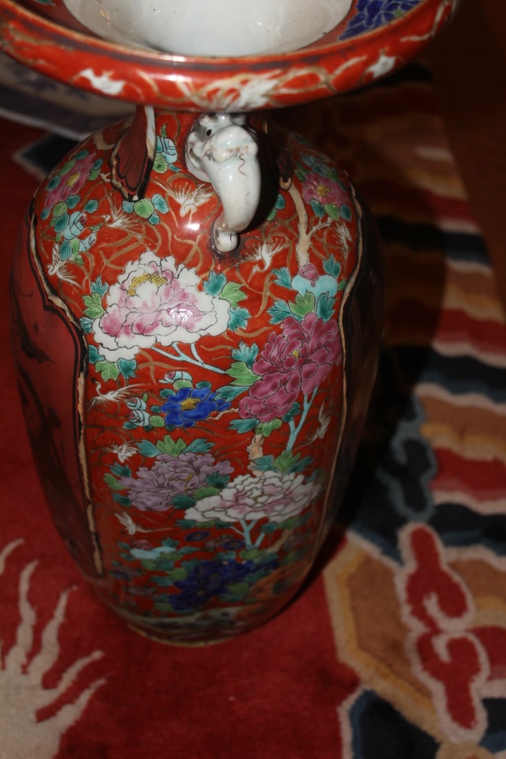 Pair of Japanese Elephant Handle Floor Vases - 10