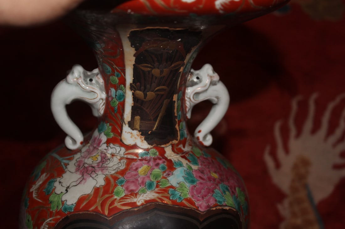 Pair of Japanese Elephant Handle Floor Vases - 11