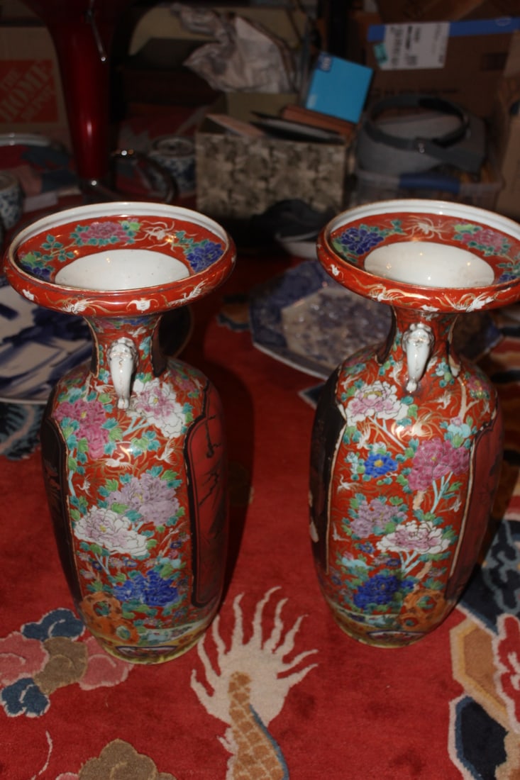 Pair of Japanese Elephant Handle Floor Vases - 7