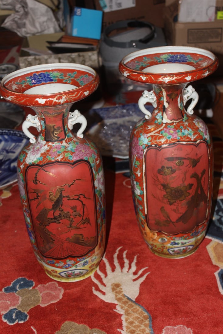 Pair of Japanese Elephant Handle Floor Vases - 8