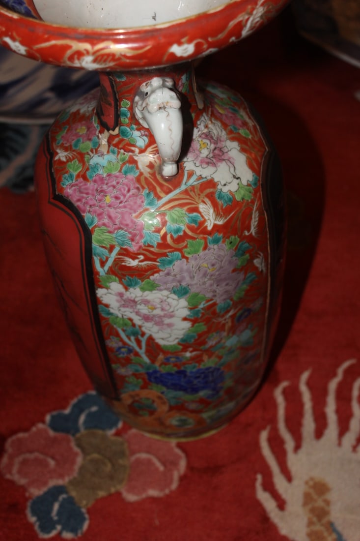 Pair of Japanese Elephant Handle Floor Vases - 9