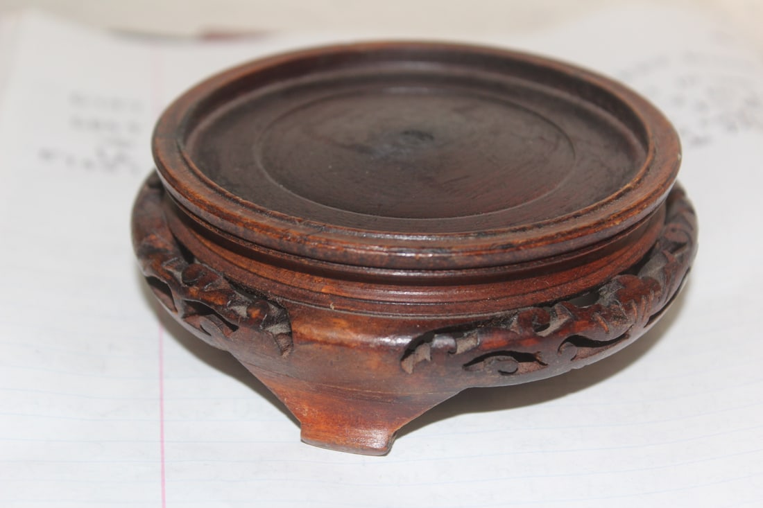 Carved Chinese Woodstand: vintage to antique - inside diameter= 3 1/8 inches