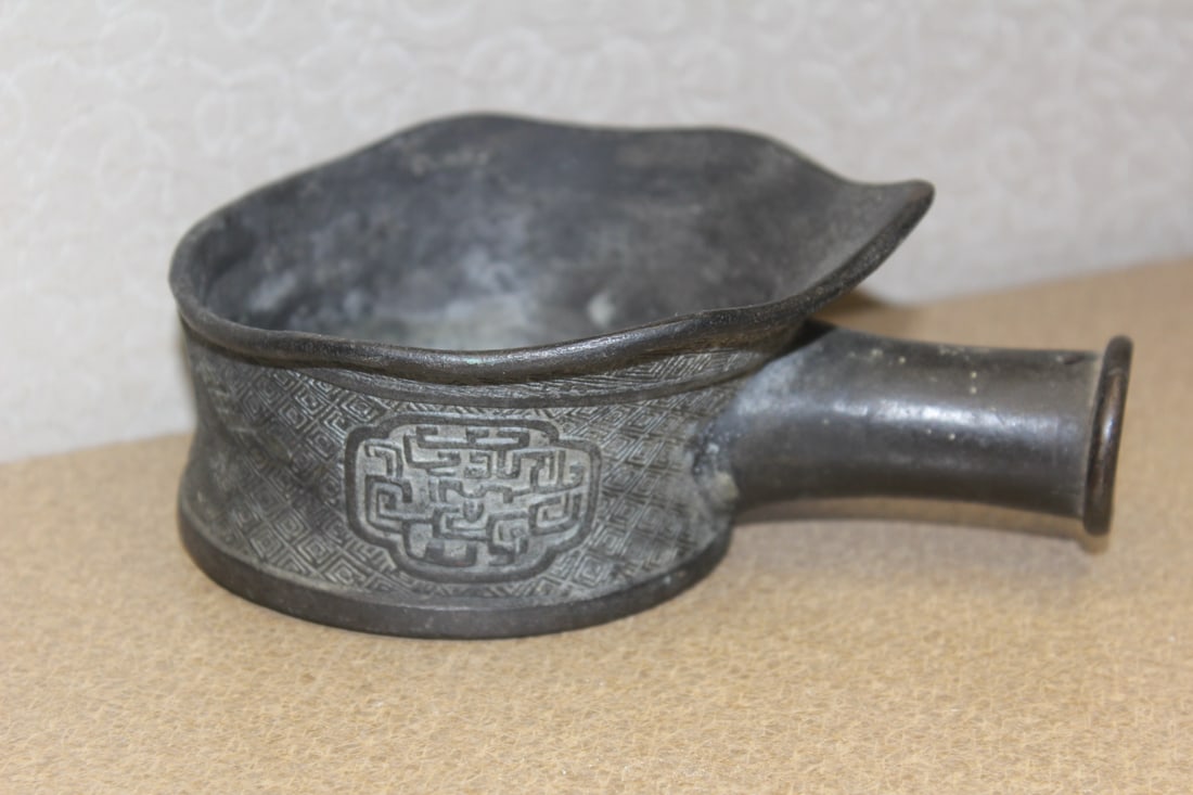 Antique Chinese Bronze Silk Iron: most likely 19th century - 6 1/4" long x 5" wide