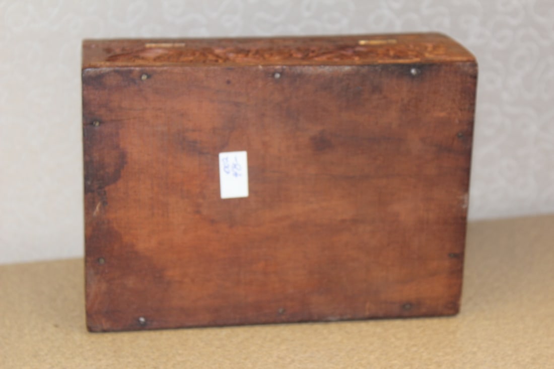 Asian Carved Cedar Wood Box - 6