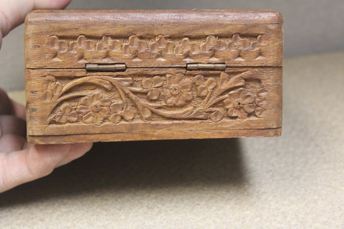 Carved Asian Cedar Wood Box - 2
