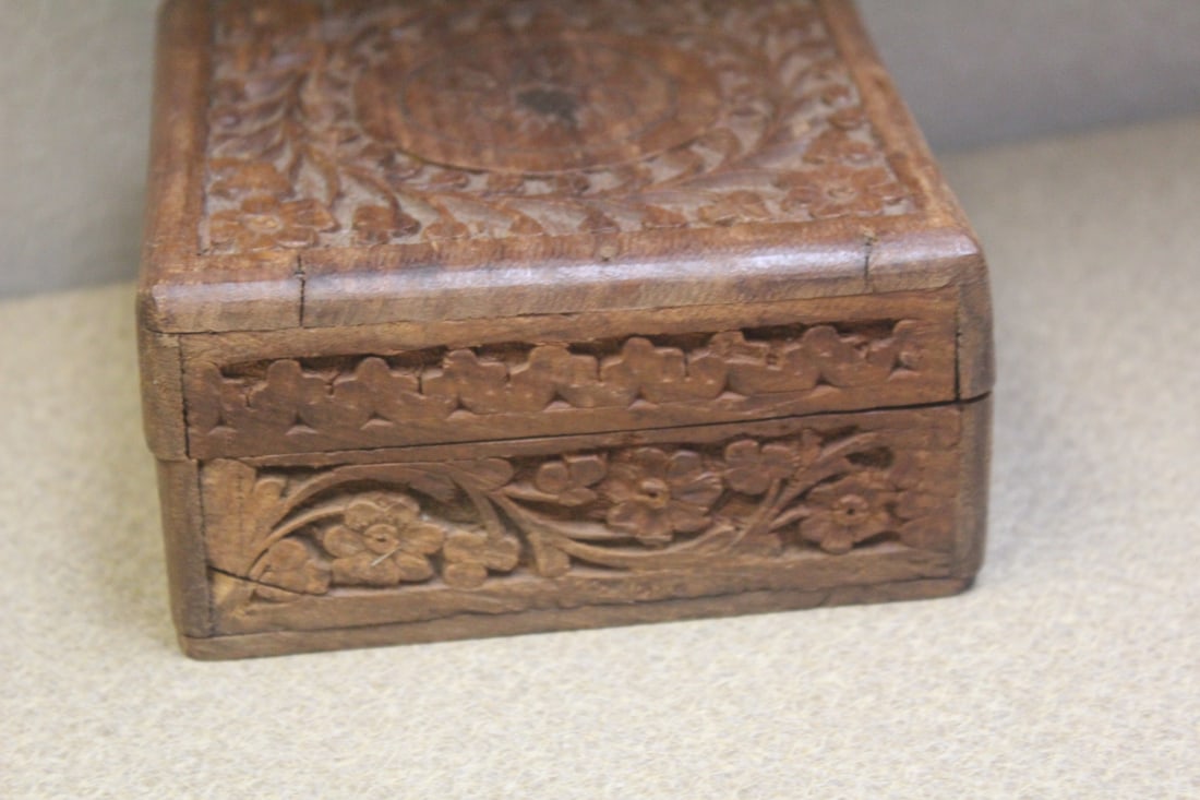 Carved Asian Cedar Wood Box - 3