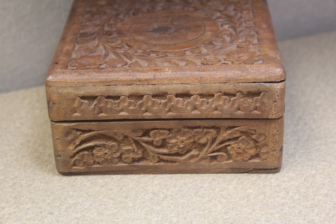 Carved Asian Cedar Wood Box - 4