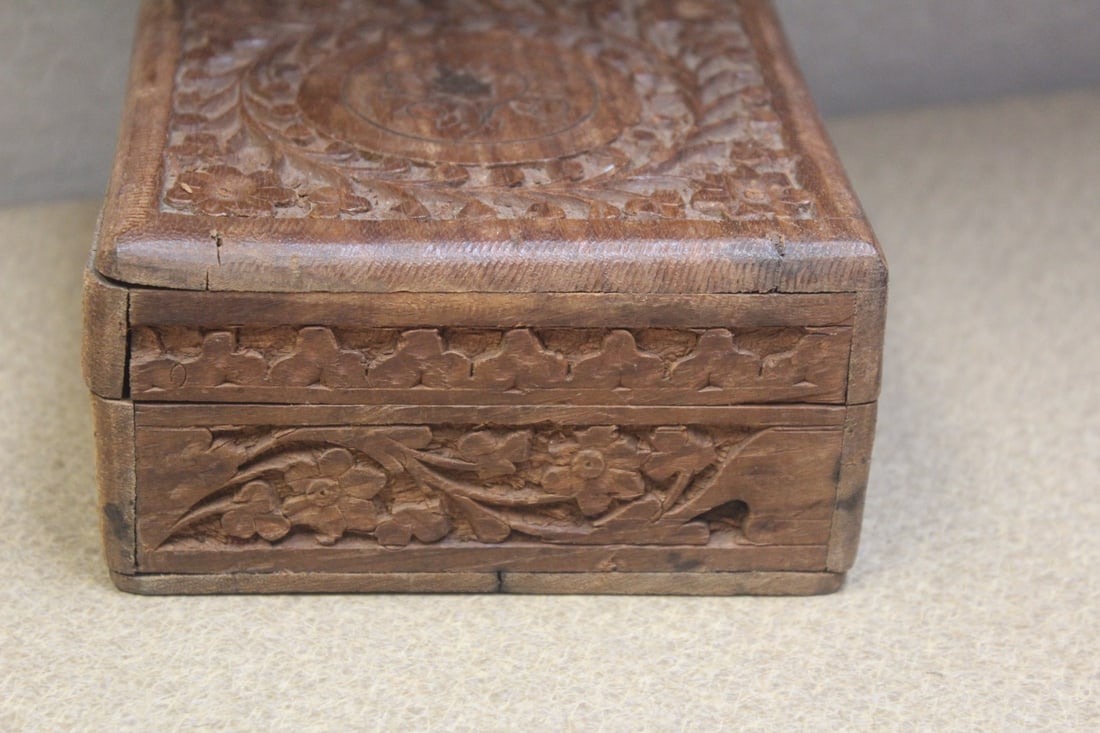 Carved Asian Cedar Wood Box - 5