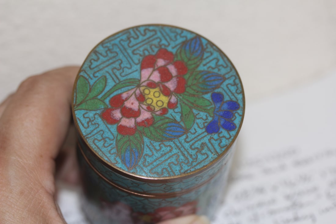 Antique Chinese Cloisonne Cylinder Box - 2