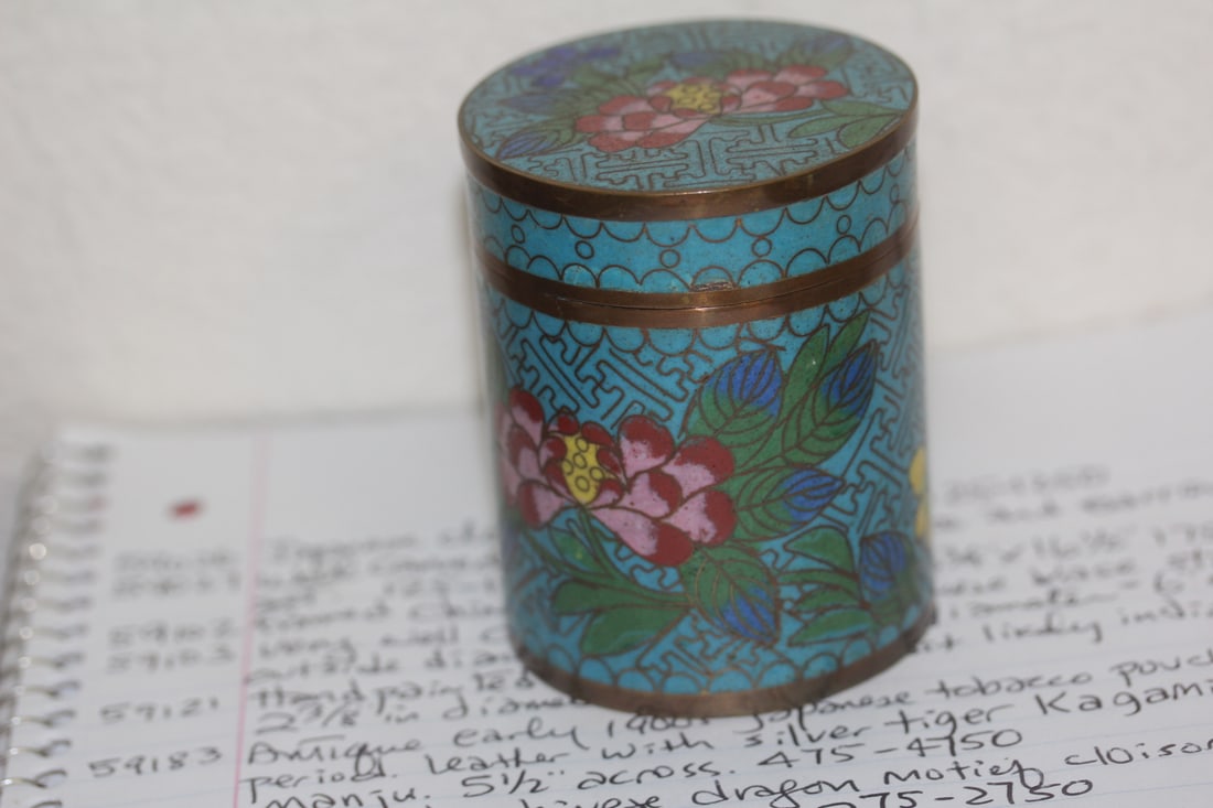 Antique Chinese Cloisonne Cylinder Box - 4