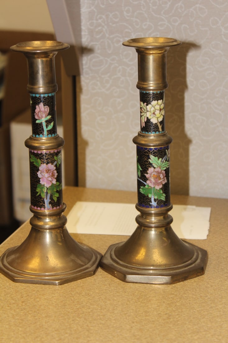 Pair of Cloisonne Candlesticks - 2