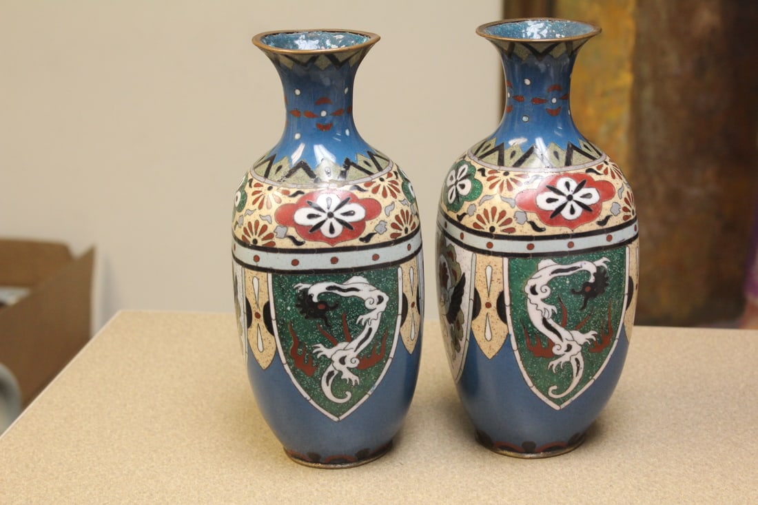 Pair of Japanese Cloisonne Vases - 5
