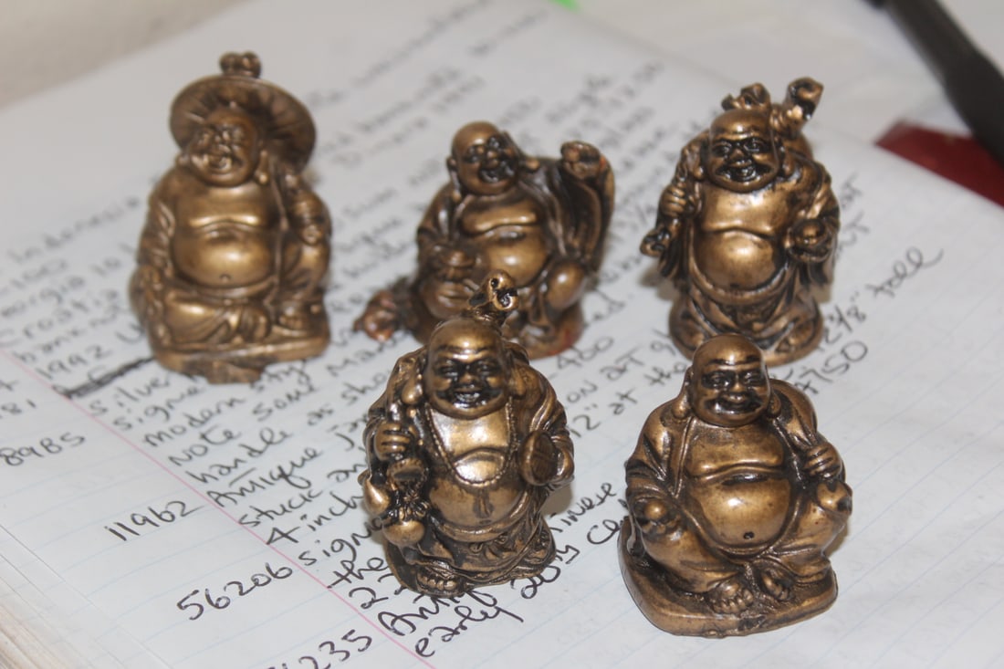 Group of small Chinese Resin Buddhas: tallest= 2 inches - group of 5