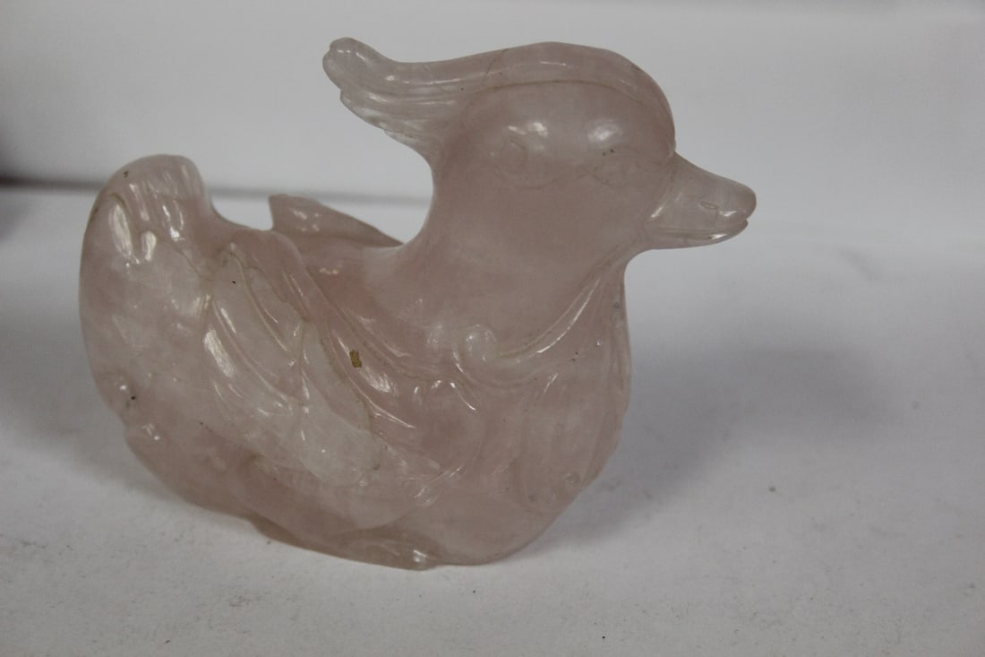 A Vintage Chinese Rose Quartz Duck: 4 1/4" long