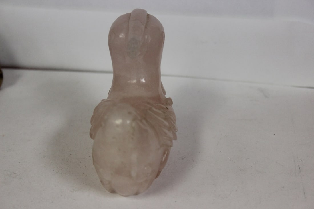 A Vintage Chinese Rose Quartz Duck - 2