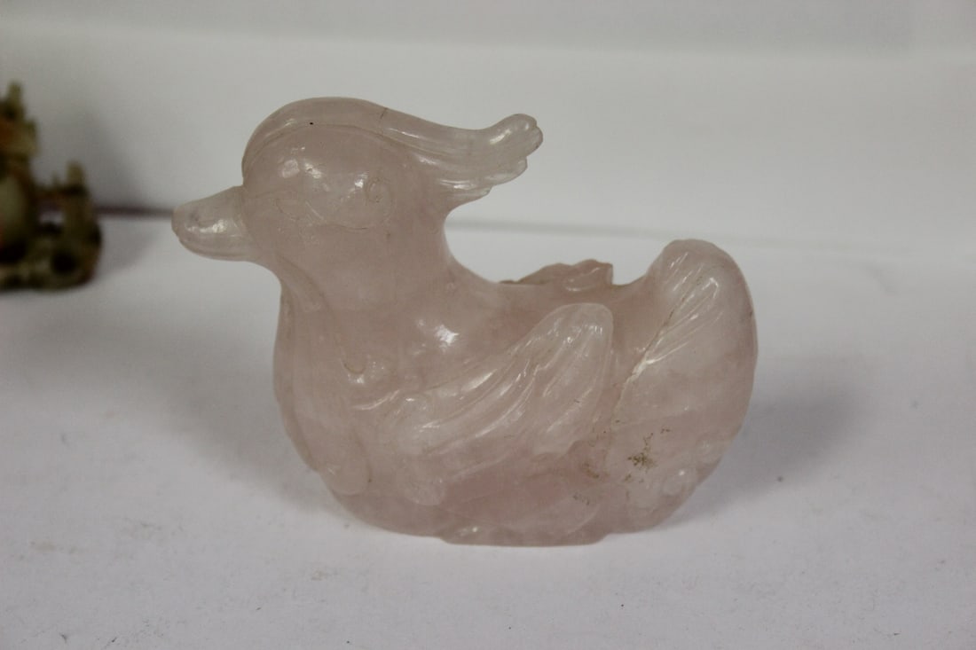 A Vintage Chinese Rose Quartz Duck - 3