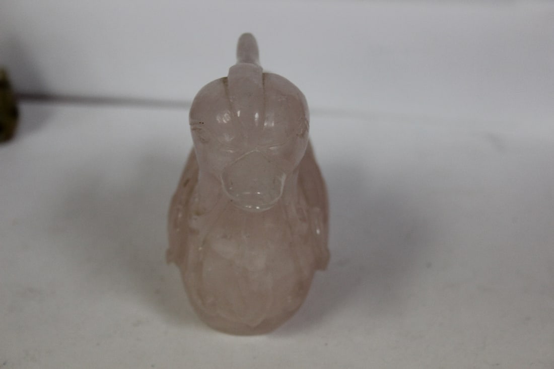 A Vintage Chinese Rose Quartz Duck - 4