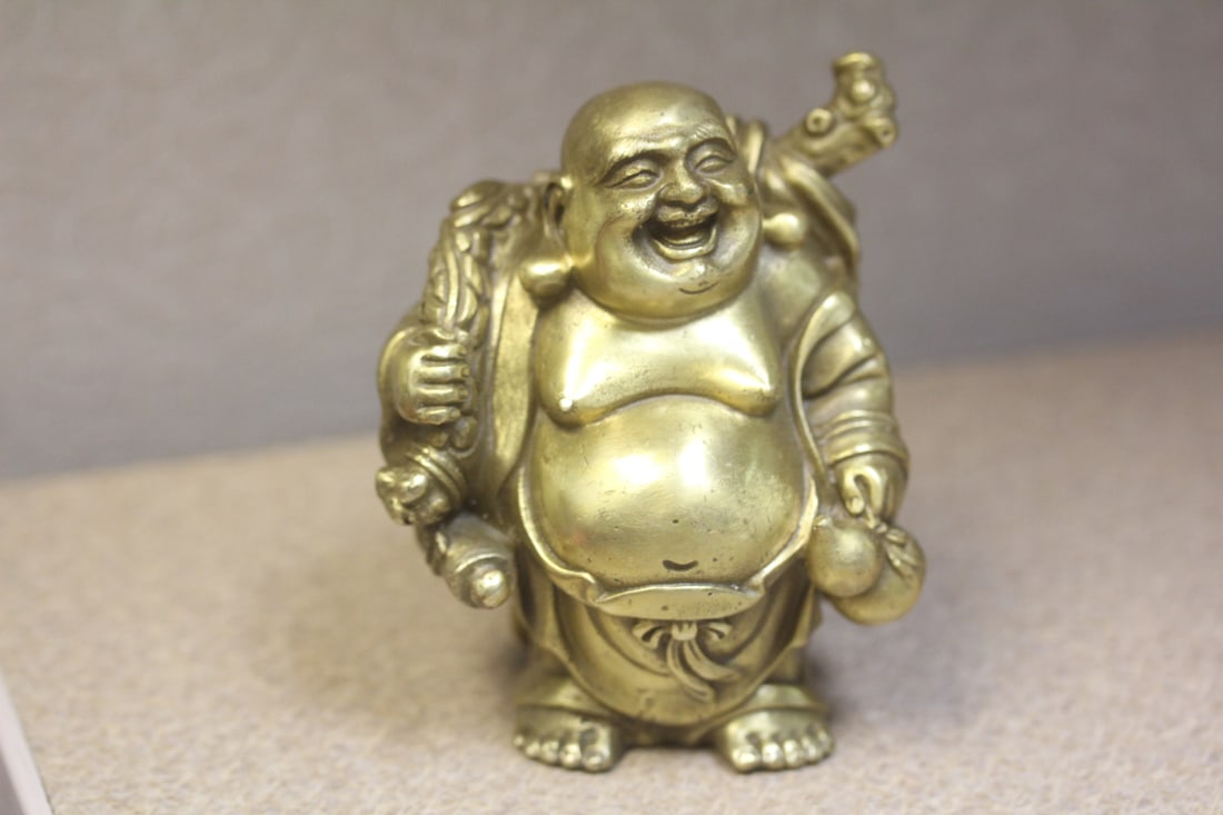 Chinese Metal Buddha: gold gilted - 3 3/4" tall