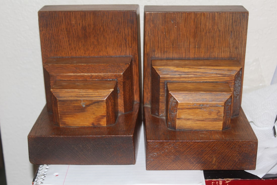 Pair of Solid Oak Wooden Bookends - 3