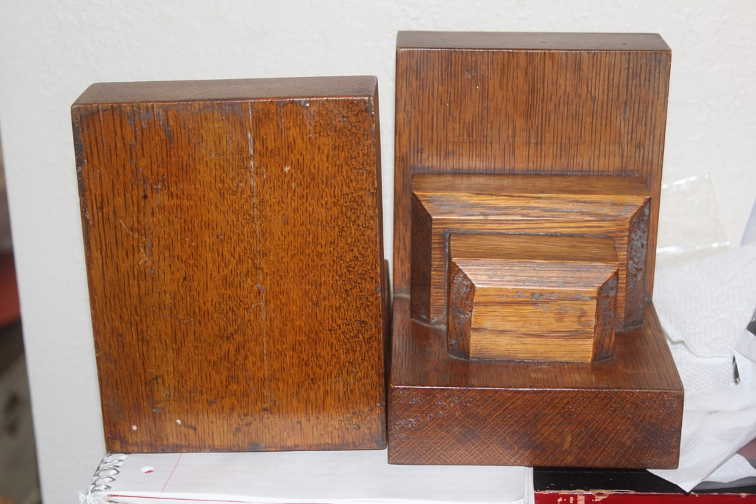 Pair of Solid Oak Wooden Bookends - 4