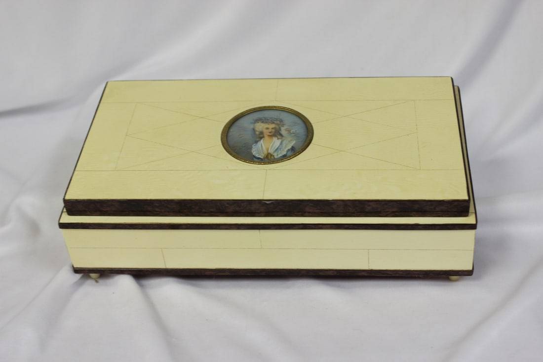 A Handpainted Celluloid Box: Art Deco period - 8 5/8" x 4 3/4" x 2 1/2"
