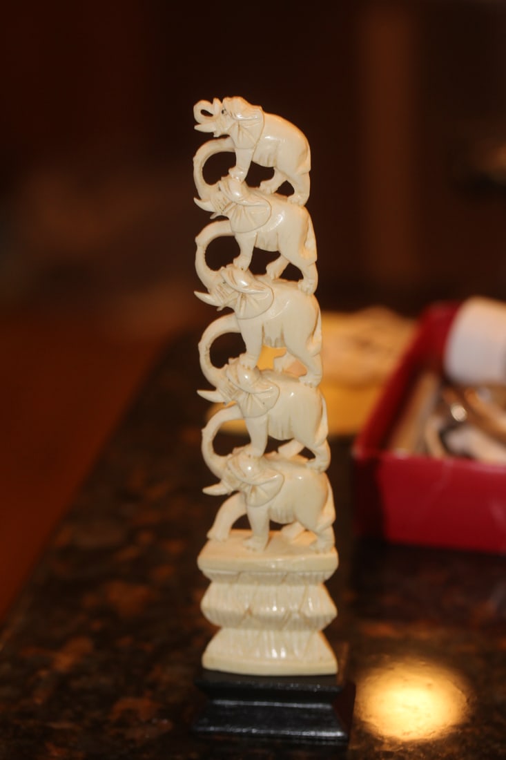 Bone Elephants on Stand - 3