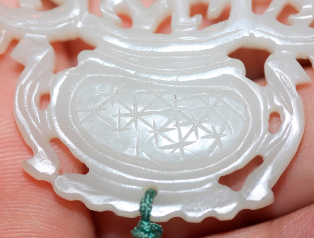 Antique Chinese White Jade Pendant with Tassle - 3