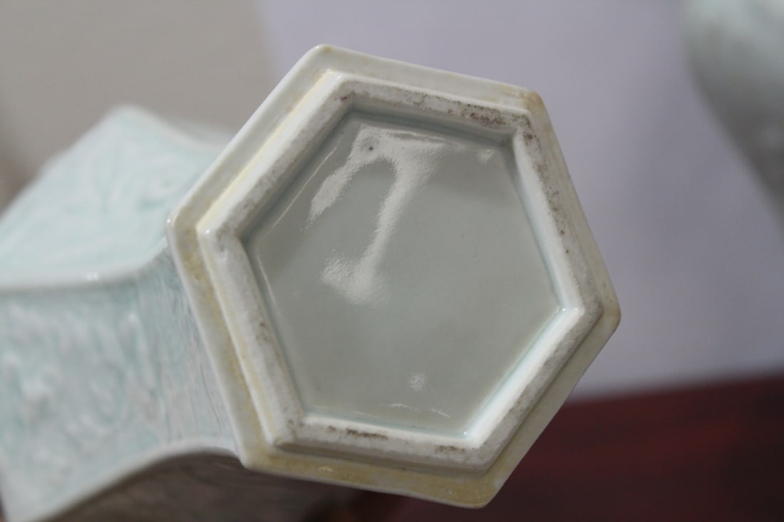 Pair of Chinese Celadon Hexagon Vases - 6