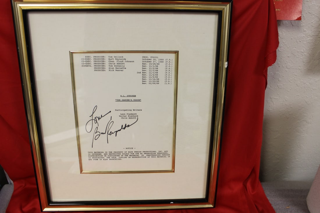 A Framed Burt Raynolds Signature: 17 1/2" x 15 1/2"
