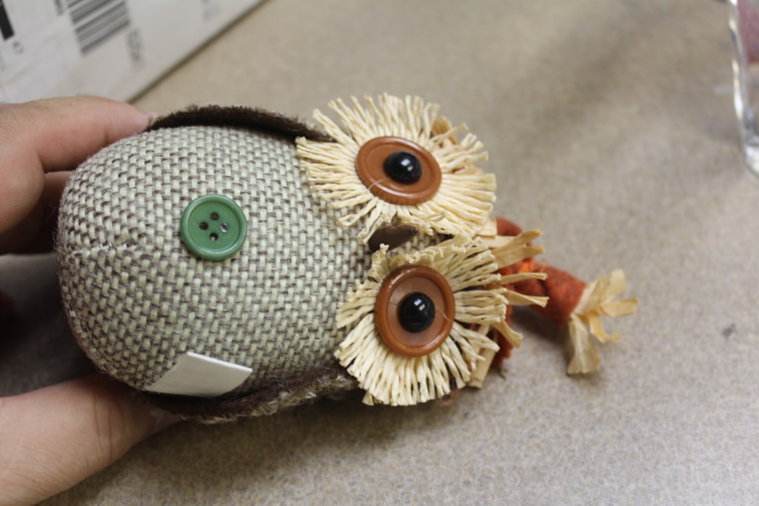 Owl Pin Coushion: approximately 5" tall