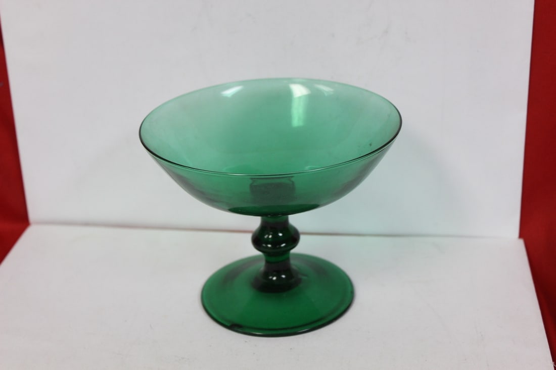 A Green Glass Compote: 4 3/8" tall