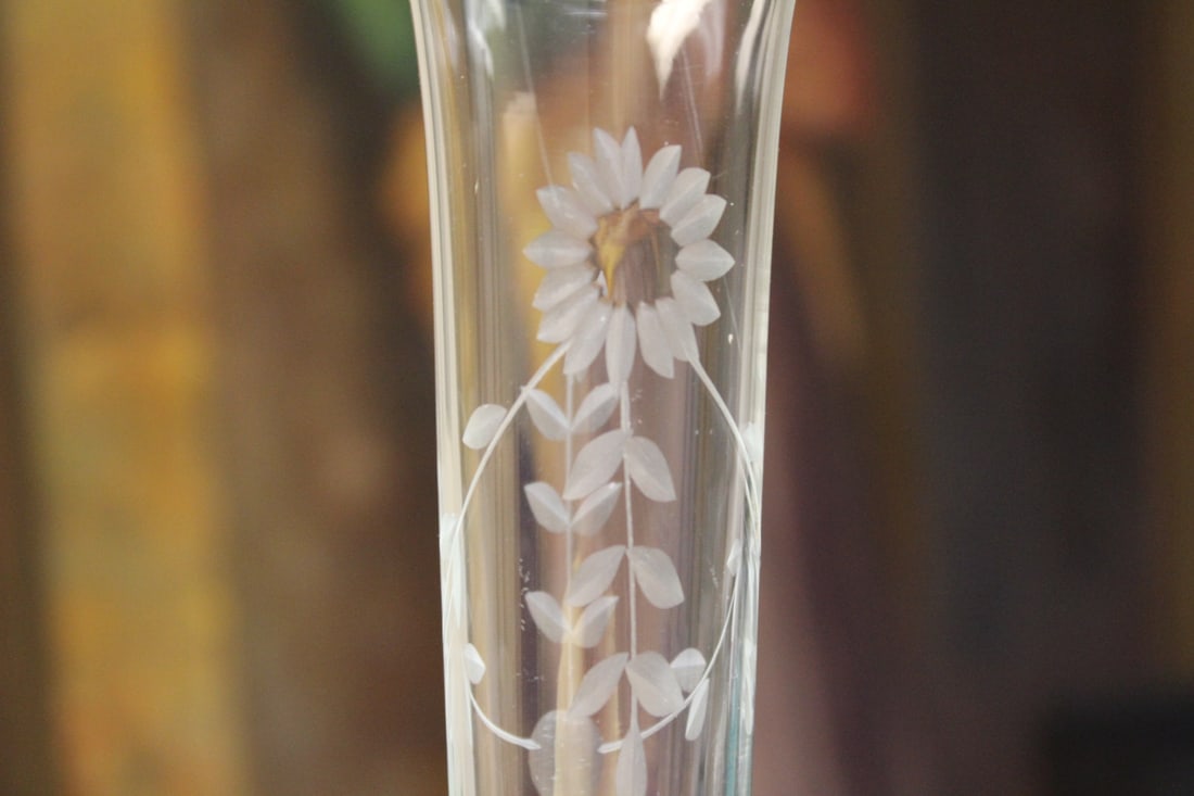 Pair of Etched Glass Stem Vases - 2