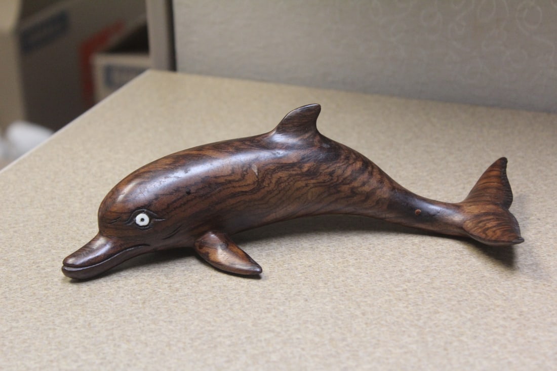 Exotic Wood Carved Dolphin: 8" across