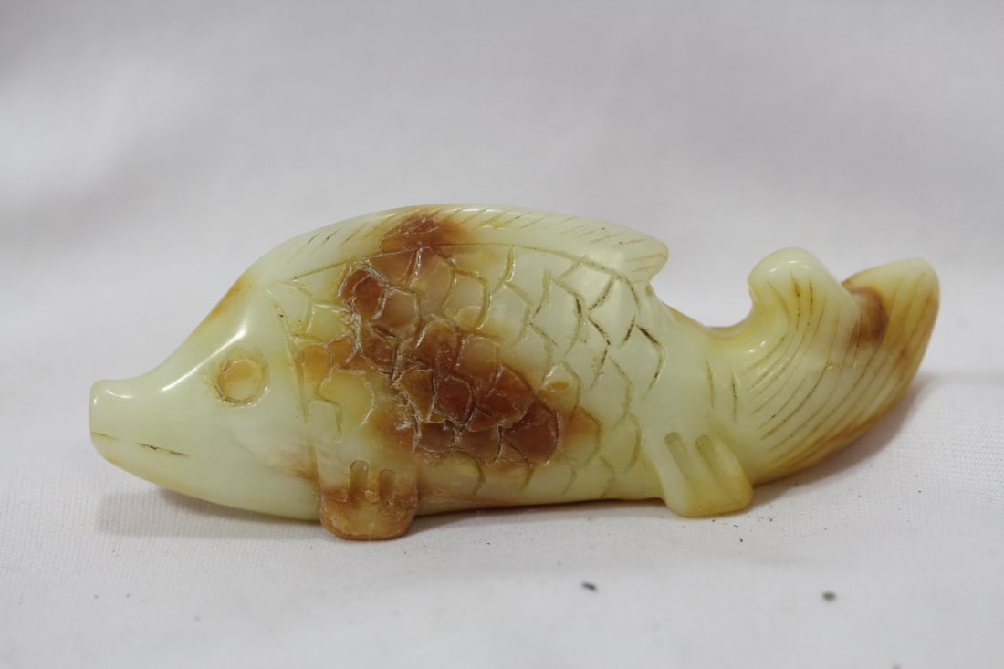 Jade or Similar Hardstone Fish: Chinese - 4 1/4" long
