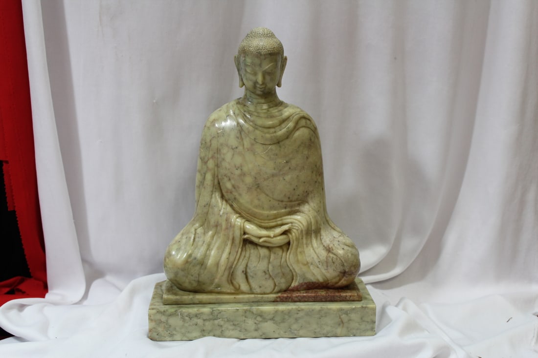An Antique Chinese Soap Stone God: most likely 19th century - please note: scratches, minor loss and chips as shown - heavy - 11 1/2" tall