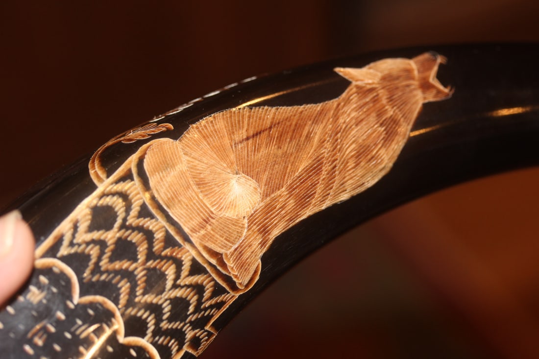 Pair of Well Carved Buffalo Horns - 4